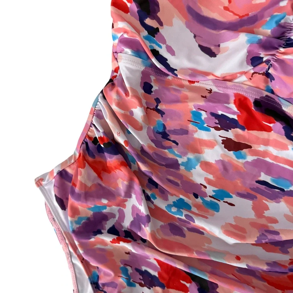 Unbranded‎ Abstract One Piece Swimsuit Womens Medium Pink Multi NWOT Ruched